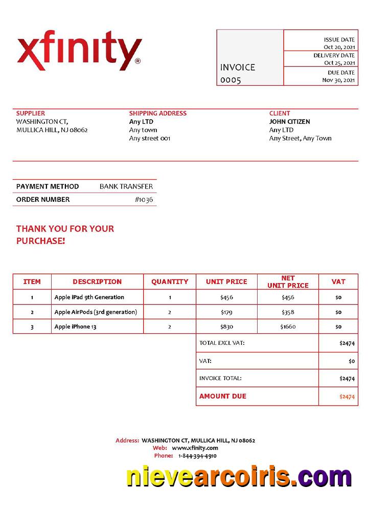 USA Xfinity invoice